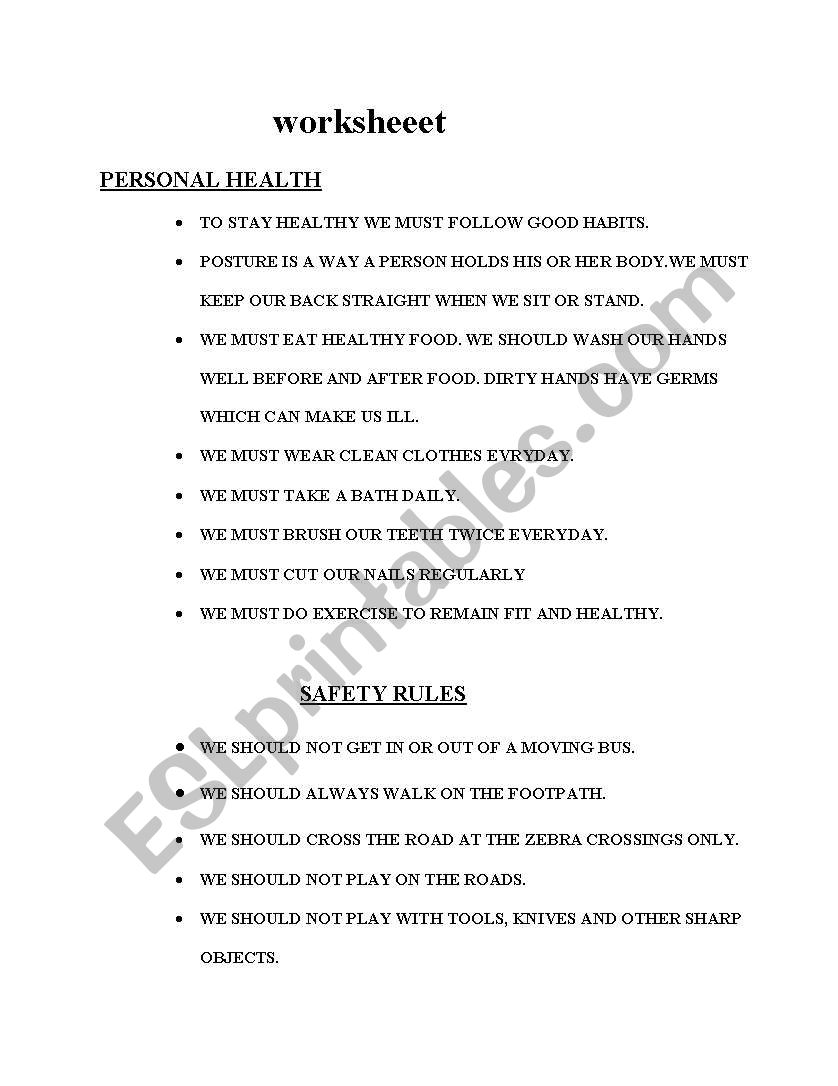personal hygiene and safety rules