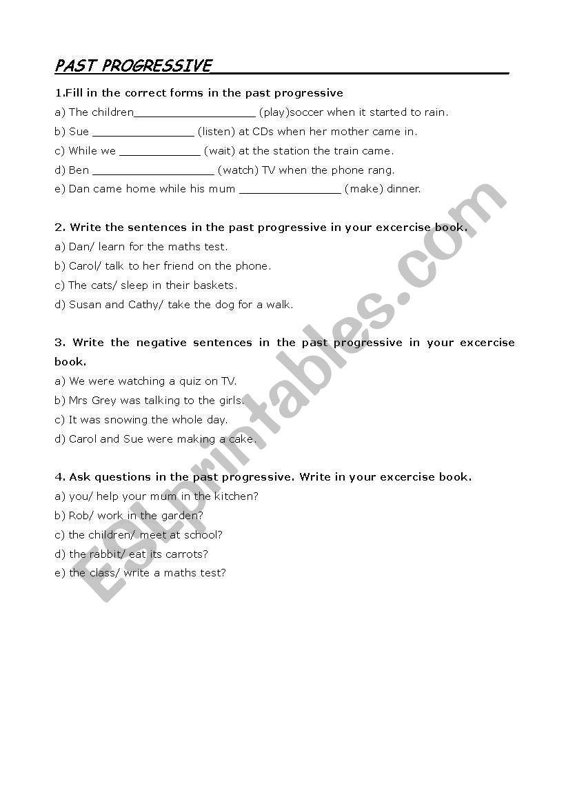 The past progressive worksheet