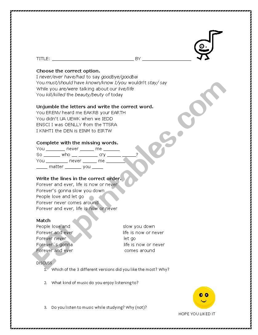 CRY FOR YOU SONG BY SEPTEMBER worksheet