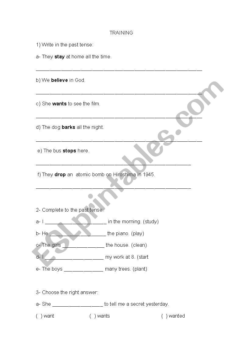 training past simple worksheet