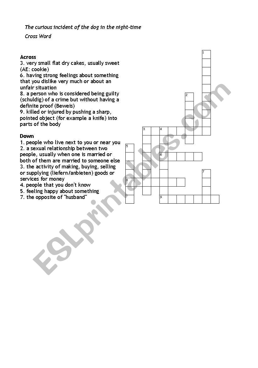 English worksheets: The Curious Incident of the Dog in the Night Time