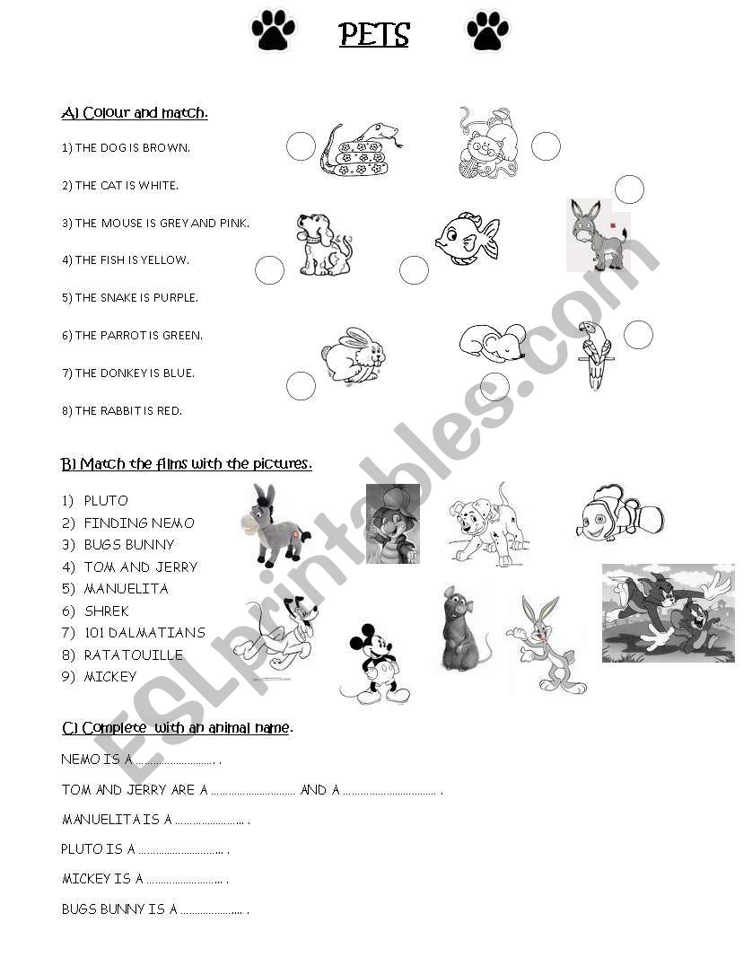 Pets worksheet