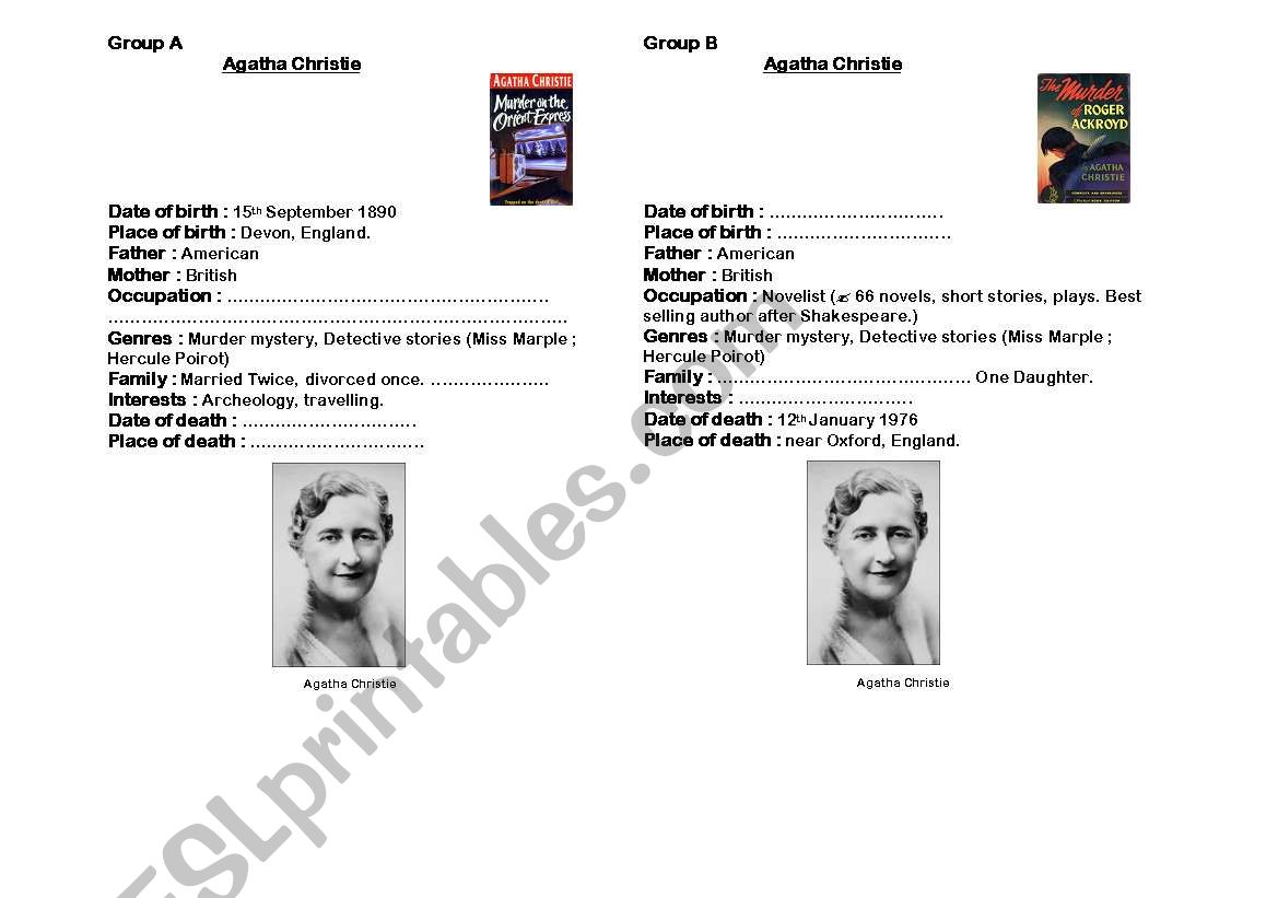 PairWork Agatha Christie worksheet