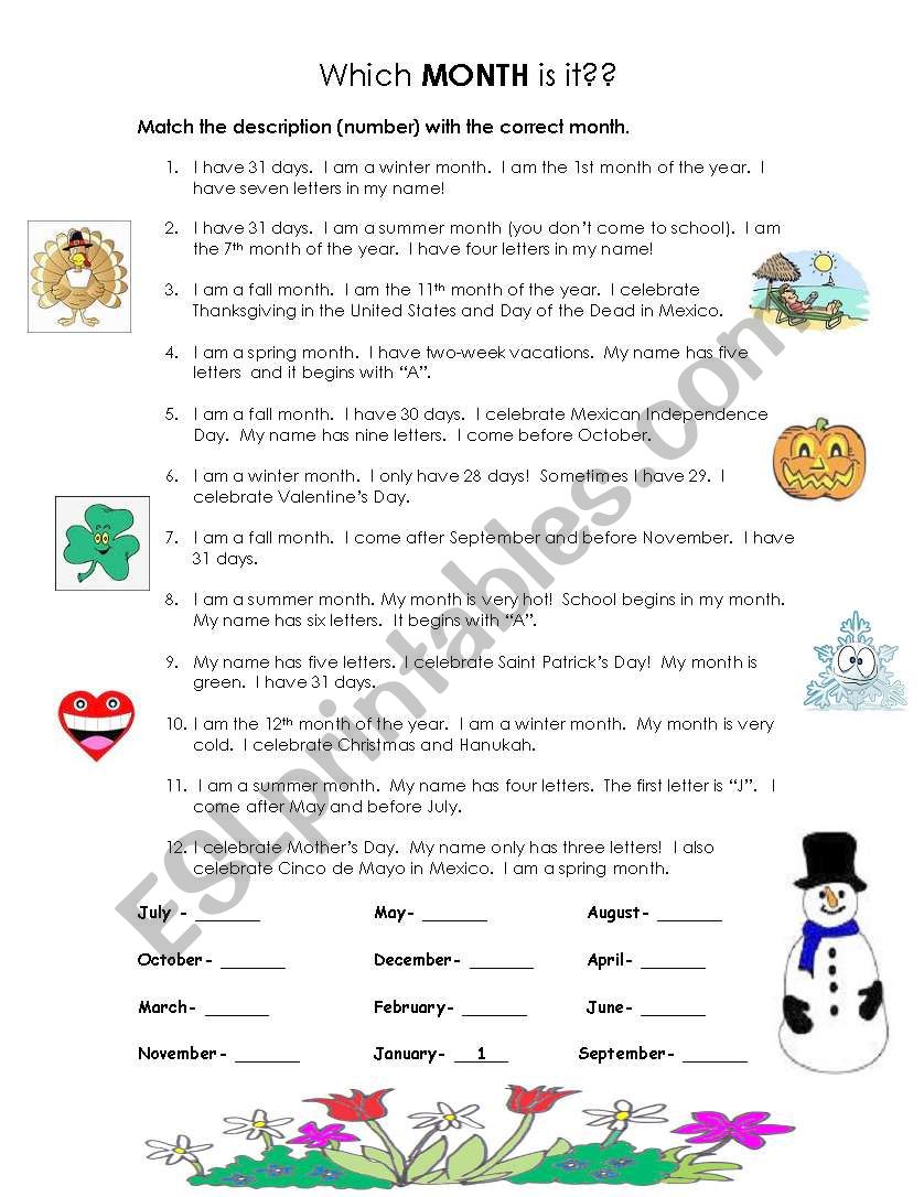 Which month is it?  worksheet