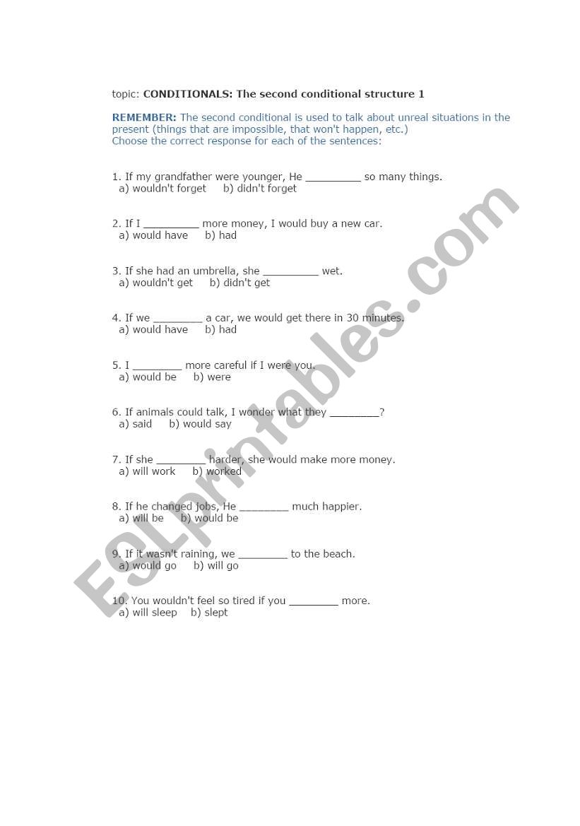 Second Conditional exercise worksheet