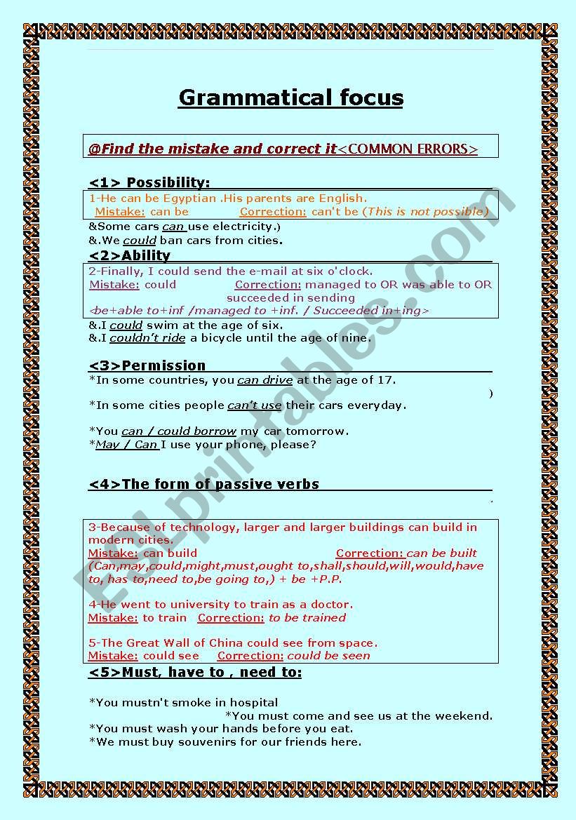 Grammatical Focus worksheet