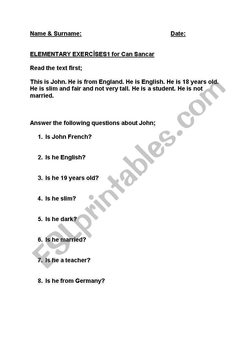 Elementary Exercises worksheet
