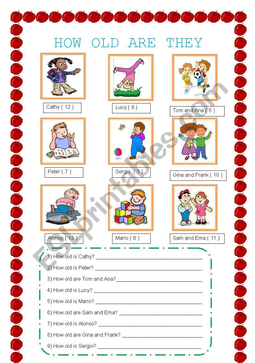 How old are they? worksheet