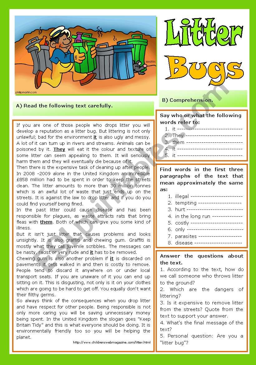 Litter Bugs worksheet