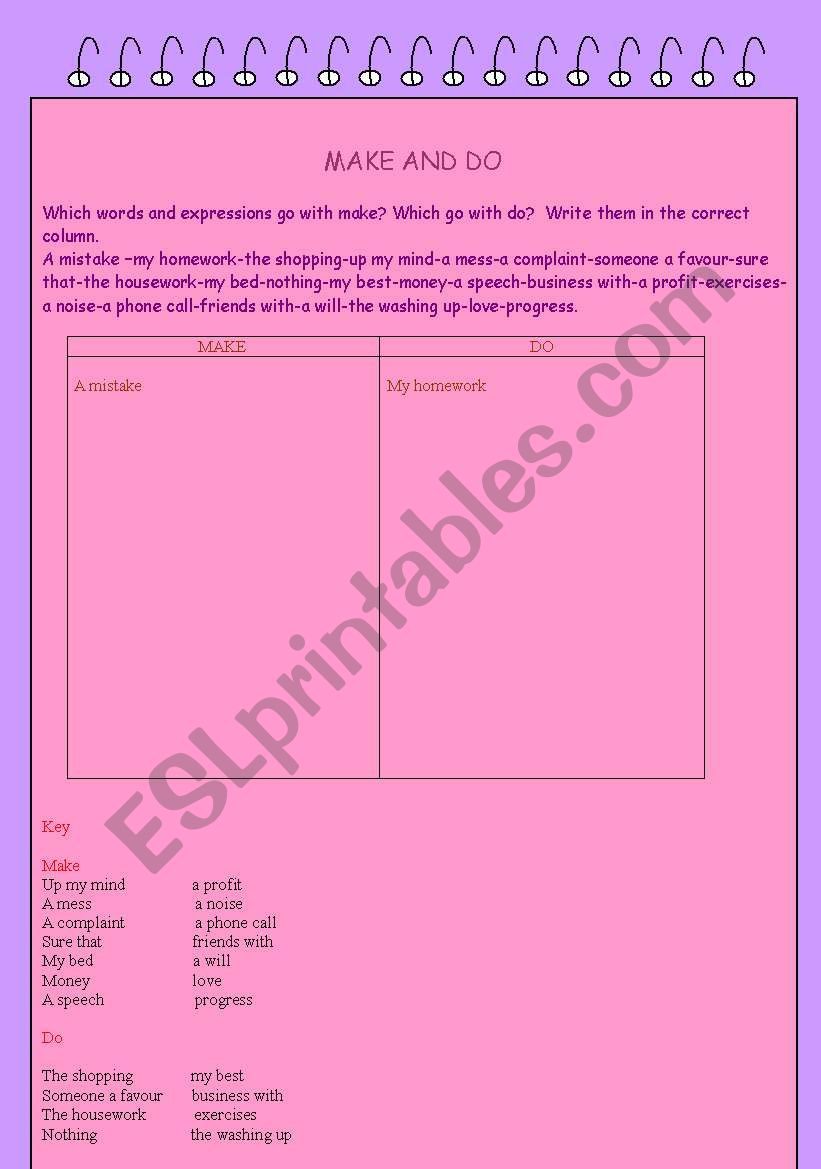 make & do worksheet