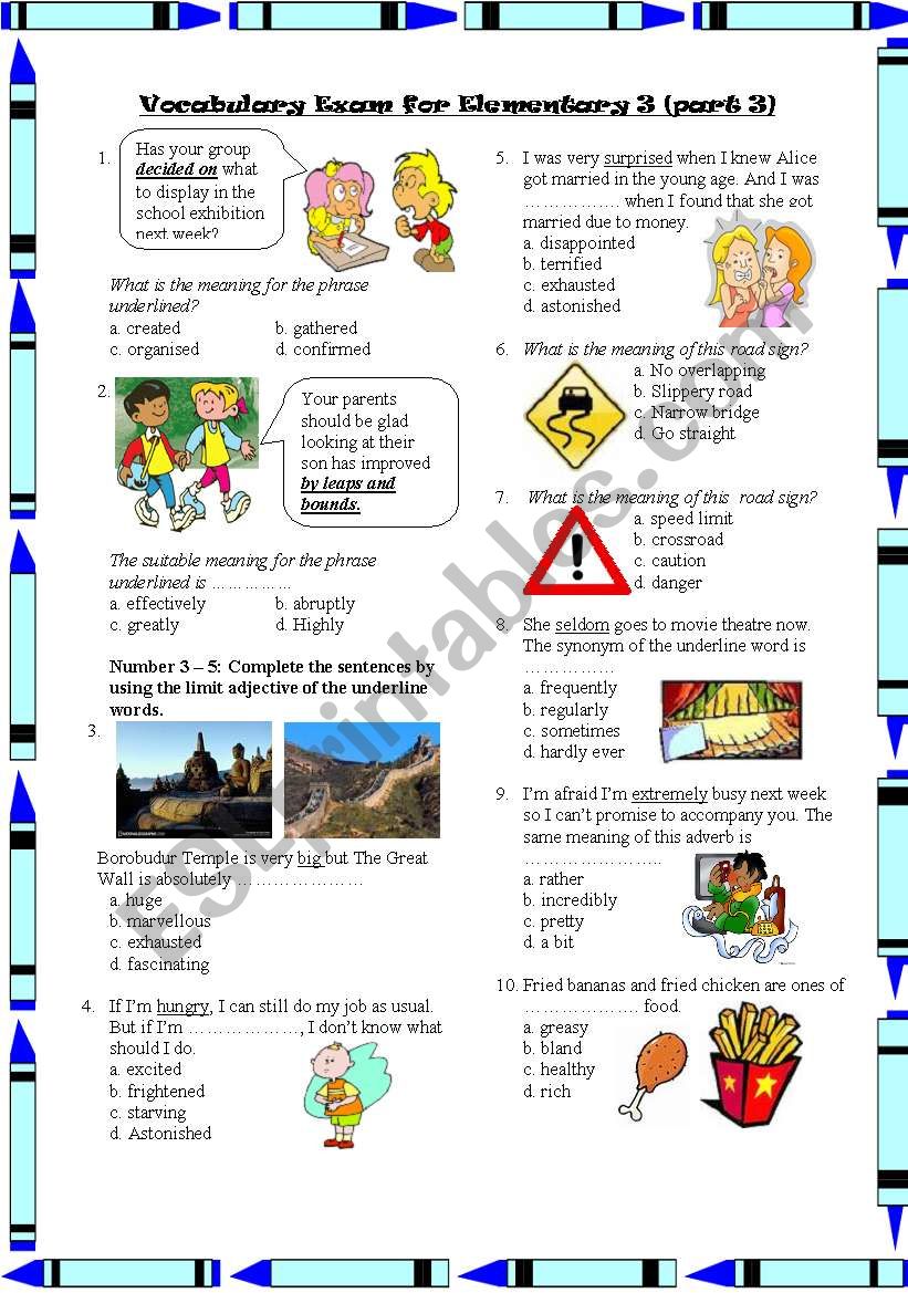 Examination for Elementary 3 (part 3)