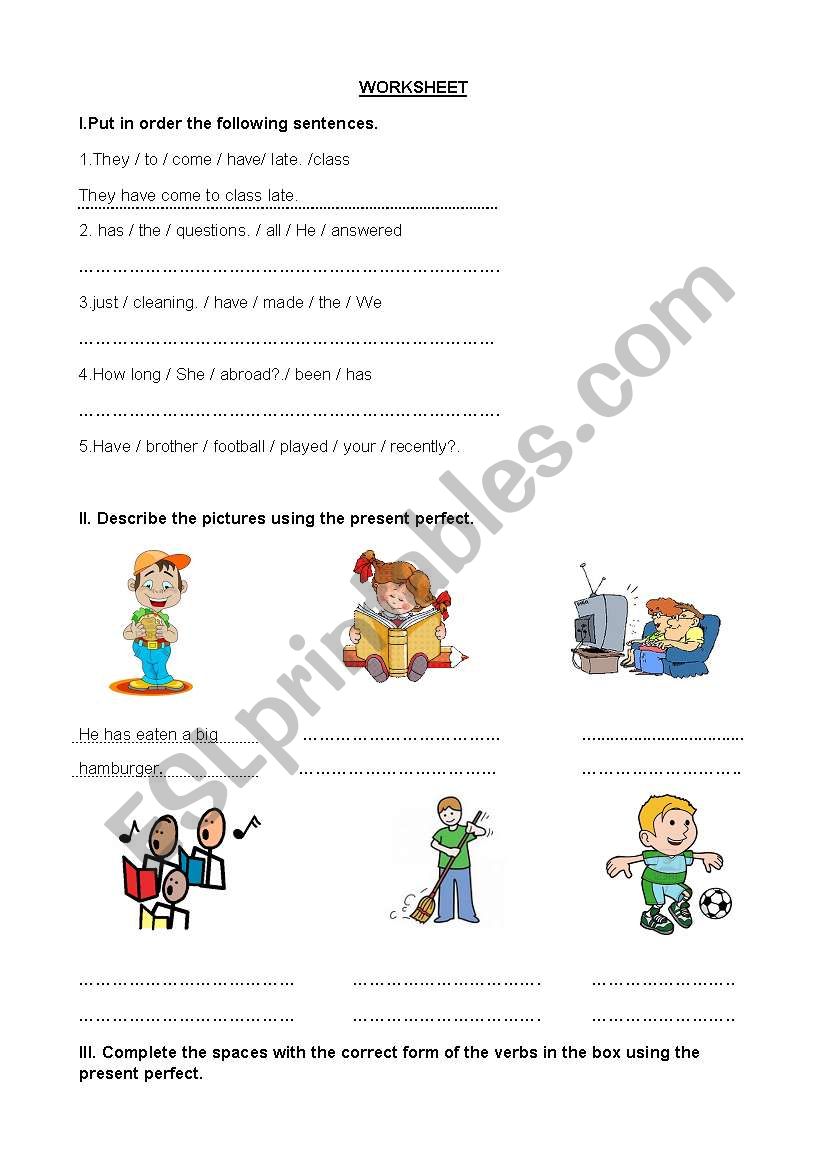 present perfect worksheet