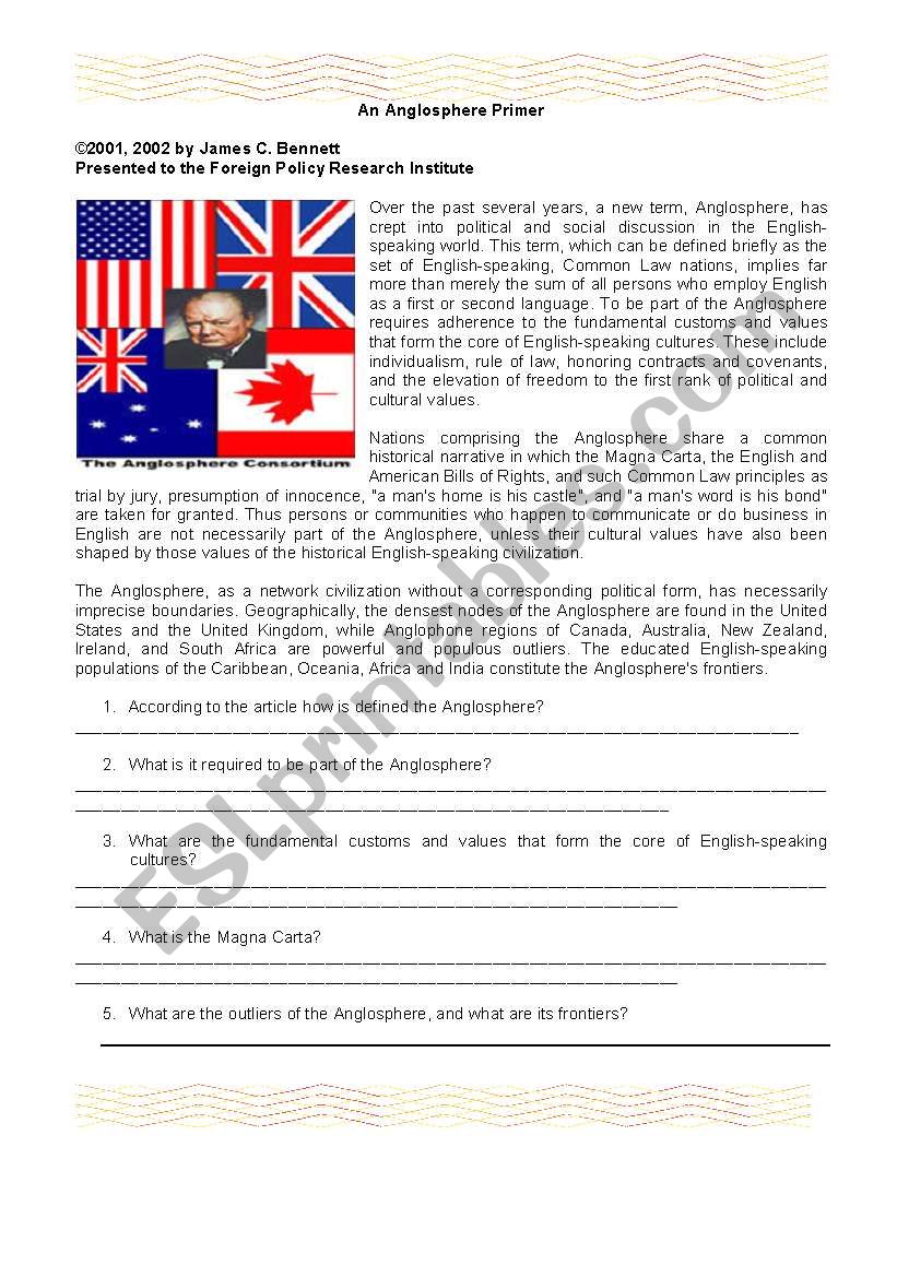 The Anglosphere worksheet