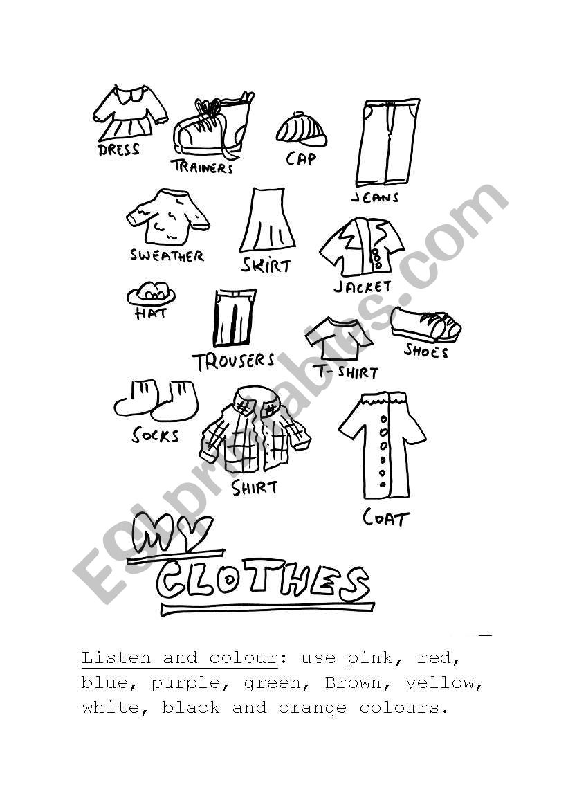 Clothes activity: listen and color
