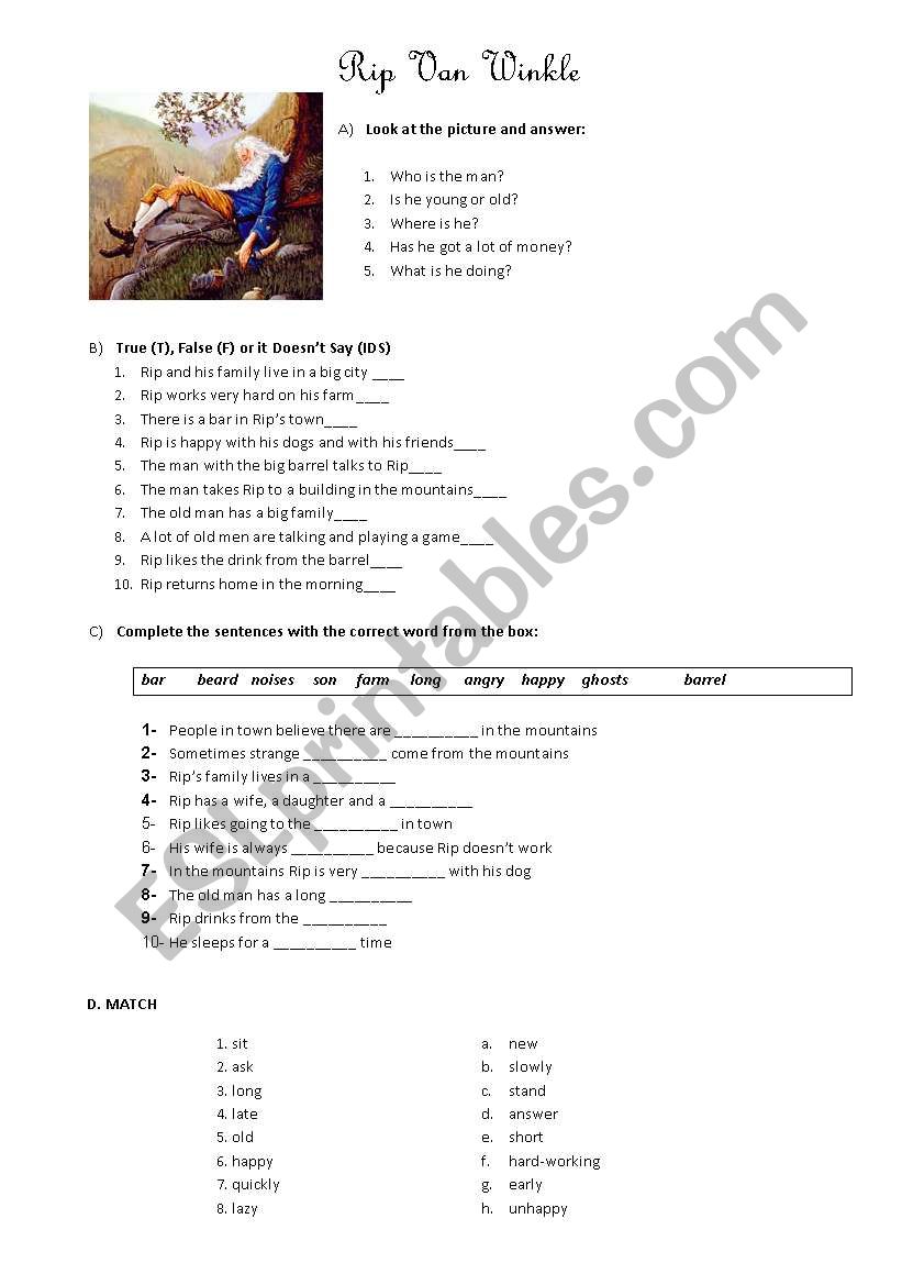 Rip Van Winkle - ESL worksheet by acolombet