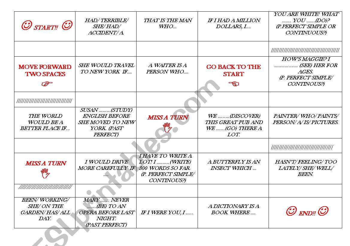 BOARD GAME - PRESENT PERFECT, CONDITIONALS