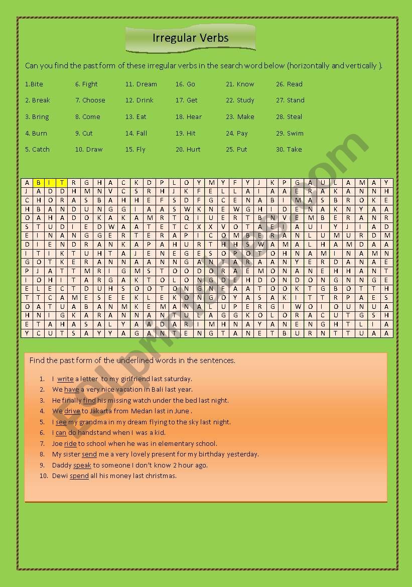 IRREGULAR VERBS ( WORDS SEARCH / KEY INCLUDED )