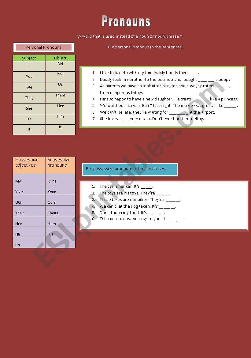 PRONOUNS worksheet