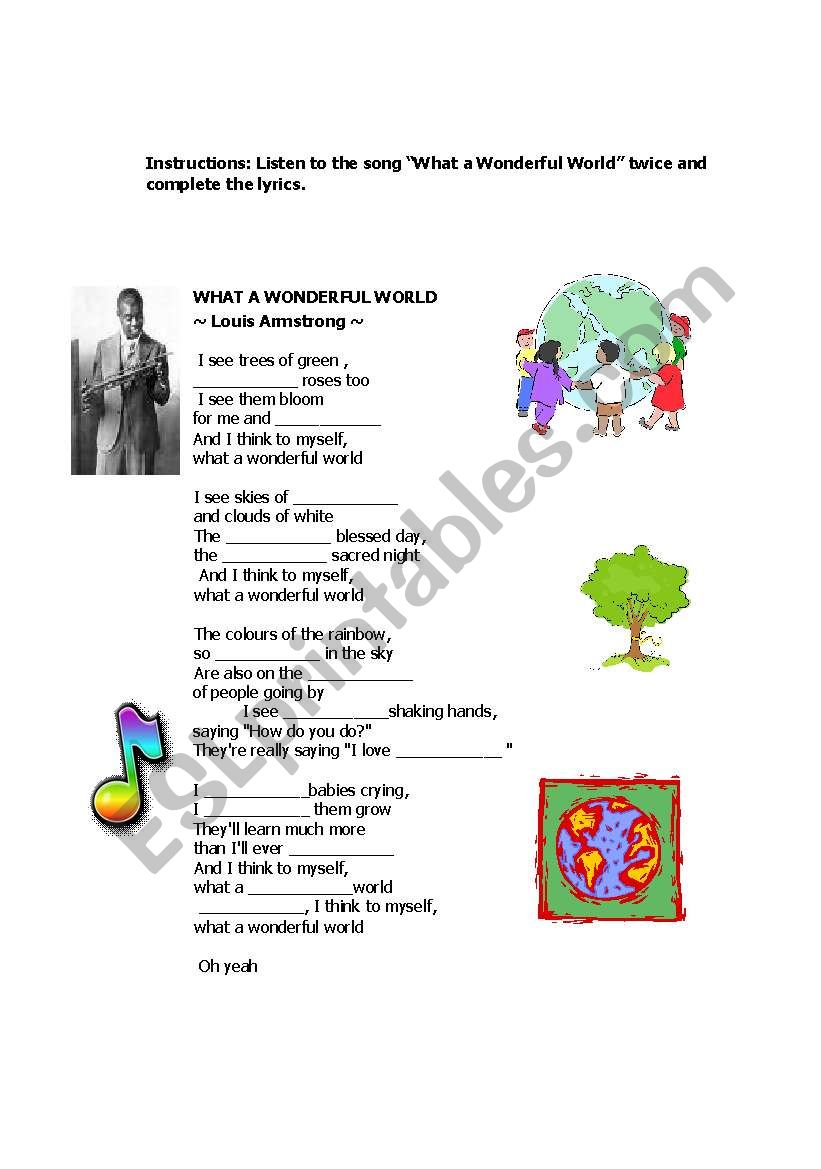 What a wonderful world worksheet