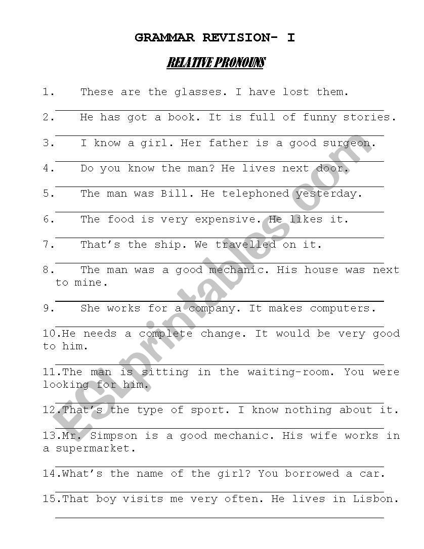 Relatives worksheet
