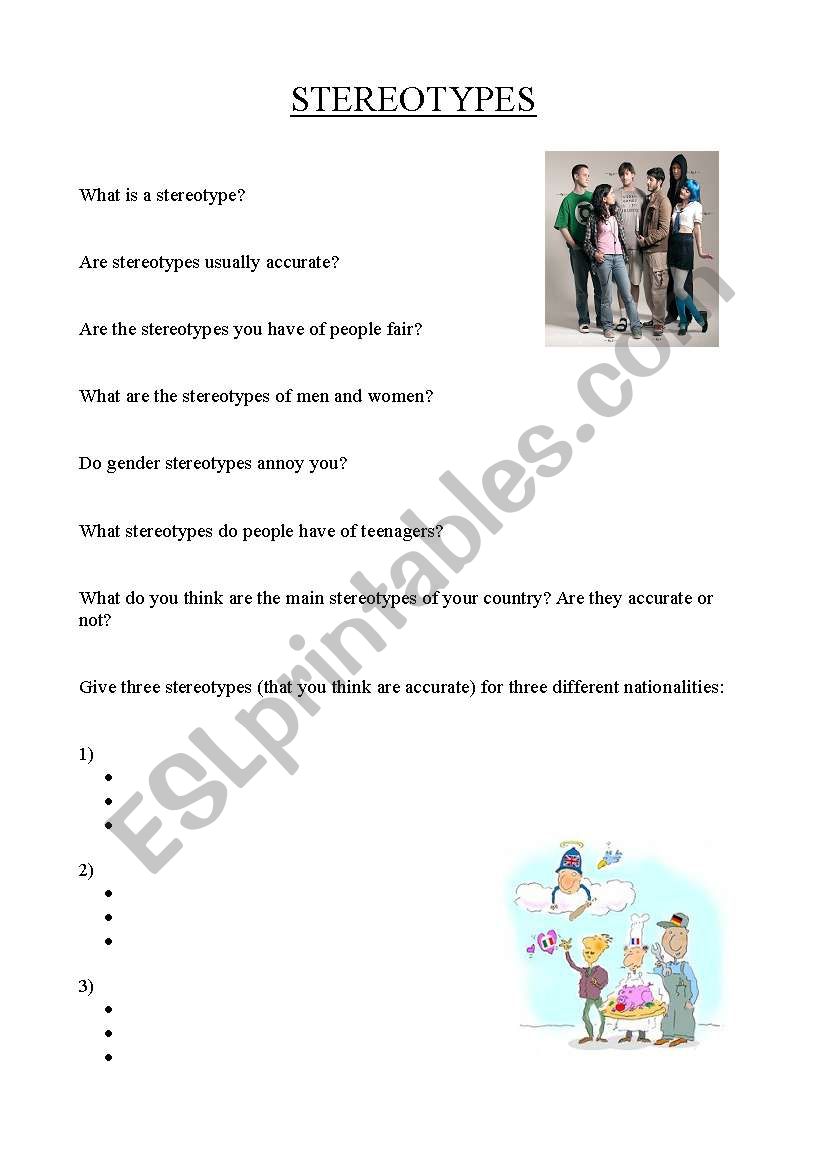 Stereotypes worksheet