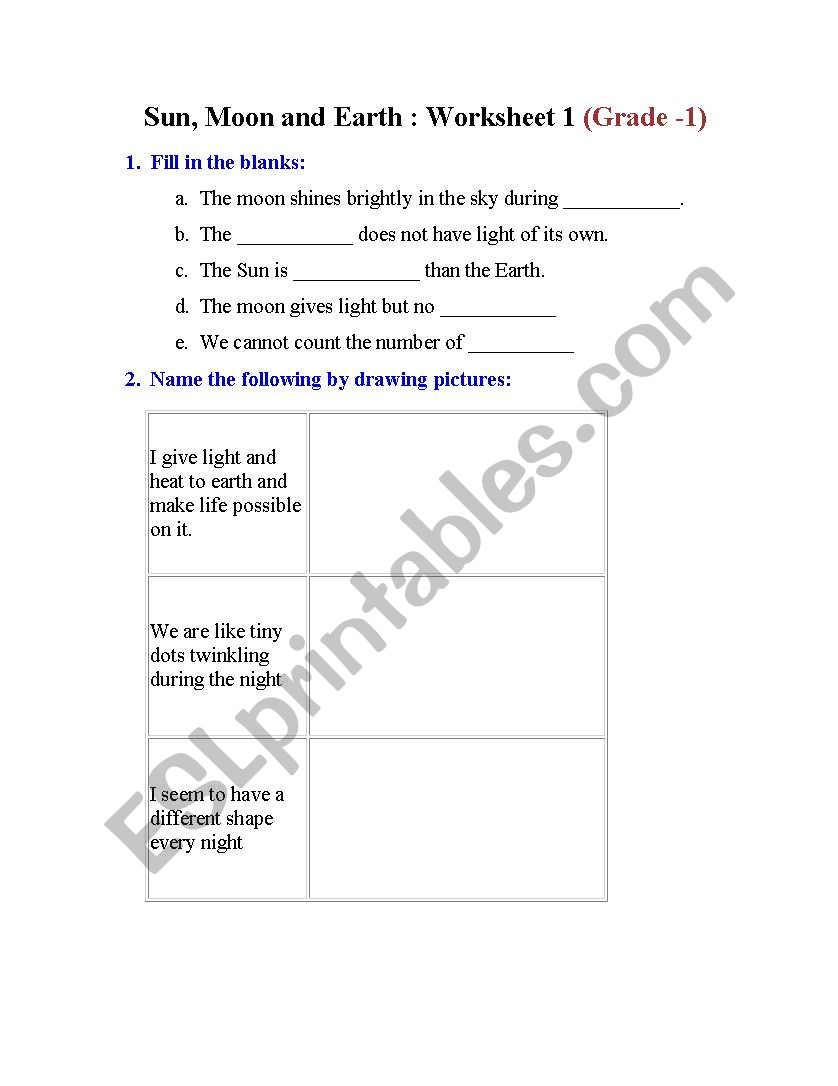 Sun moon and Earth worksheet