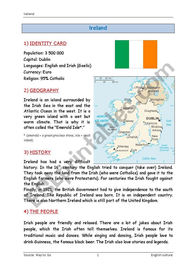 Ireland - culture worksheet