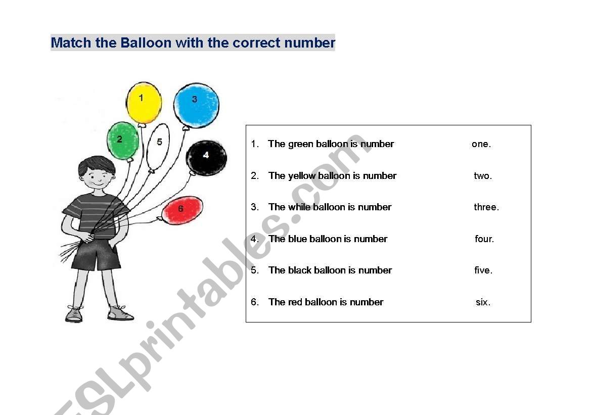 Match the colored balloons with correct number