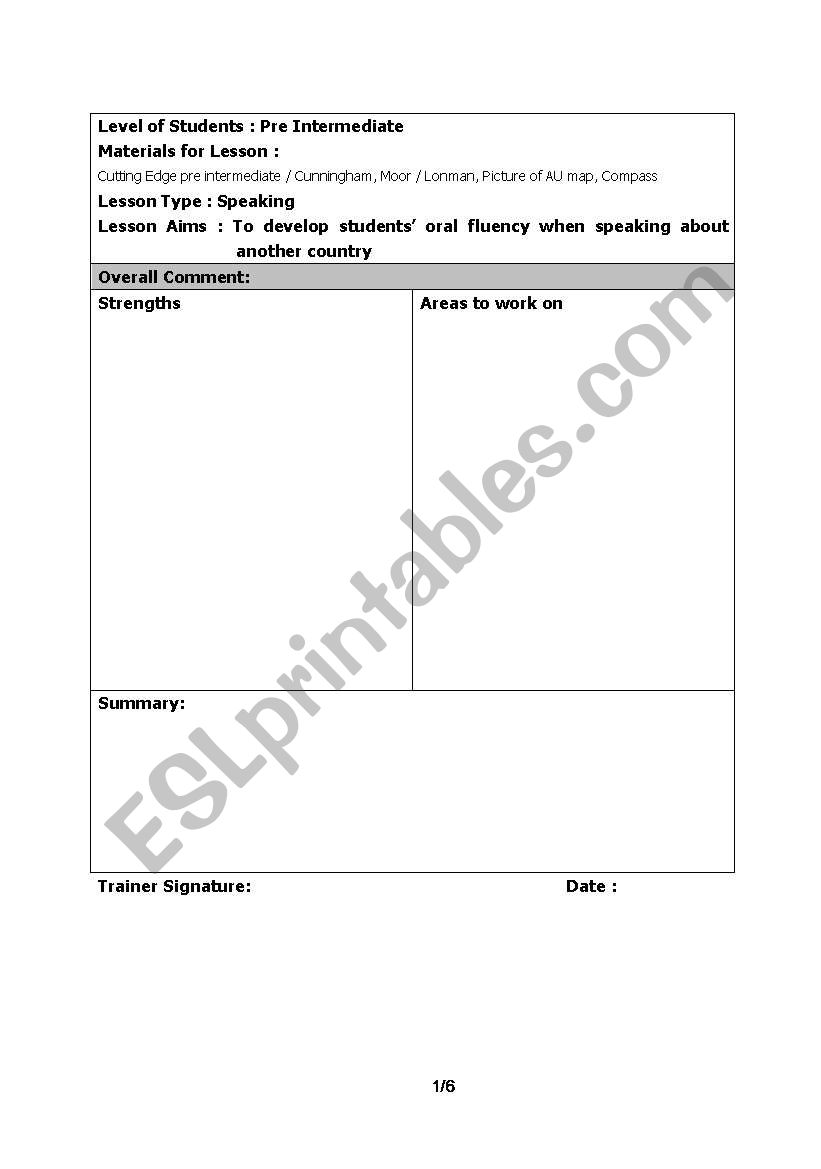 Speaking Lesson Plan worksheet