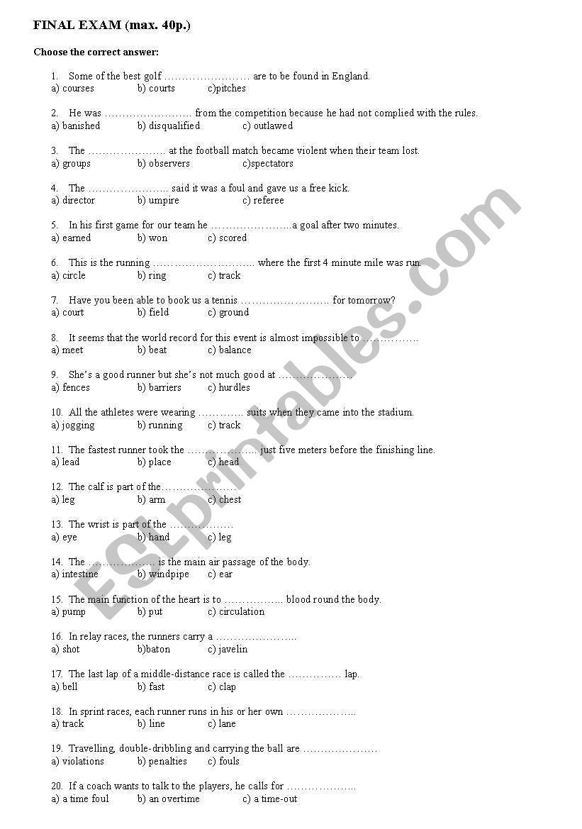 sports quiz worksheet