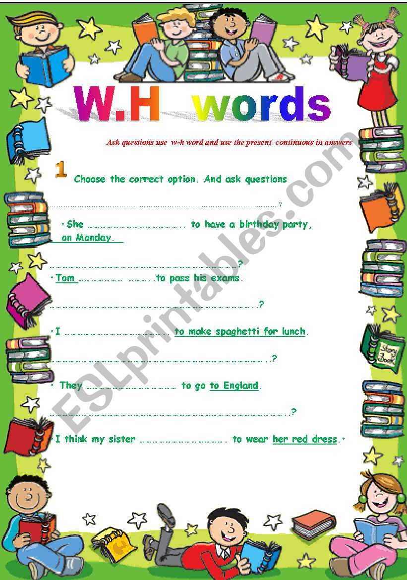 w-h words   / w-h questions worksheet
