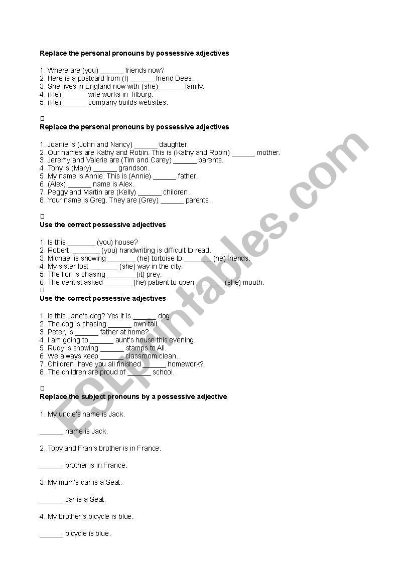 Possesive form worksheet