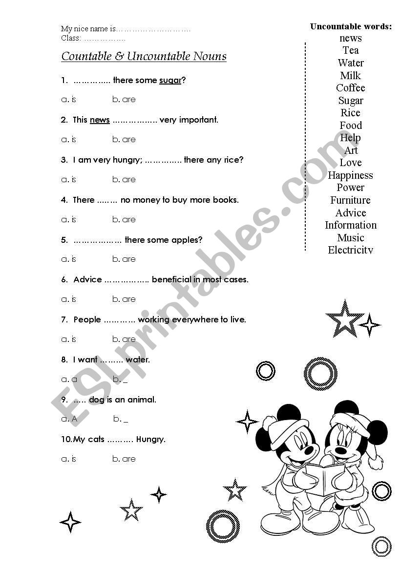 countable and uncountable worksheet