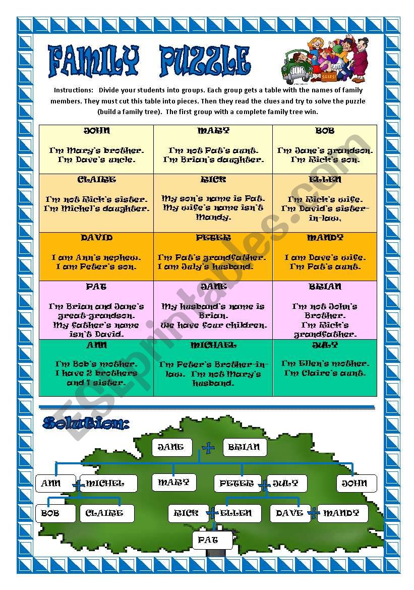 Family puzzle worksheet