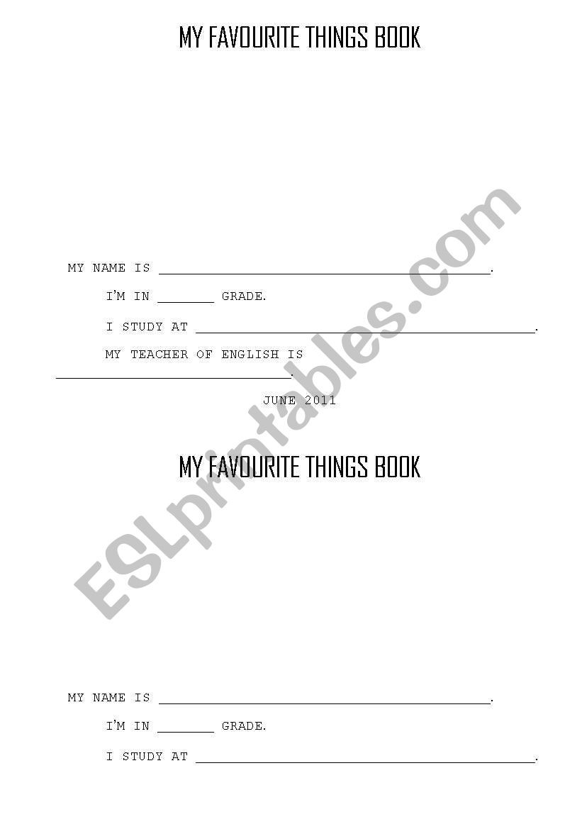 MY FAVOURTE THINGS BOOK worksheet