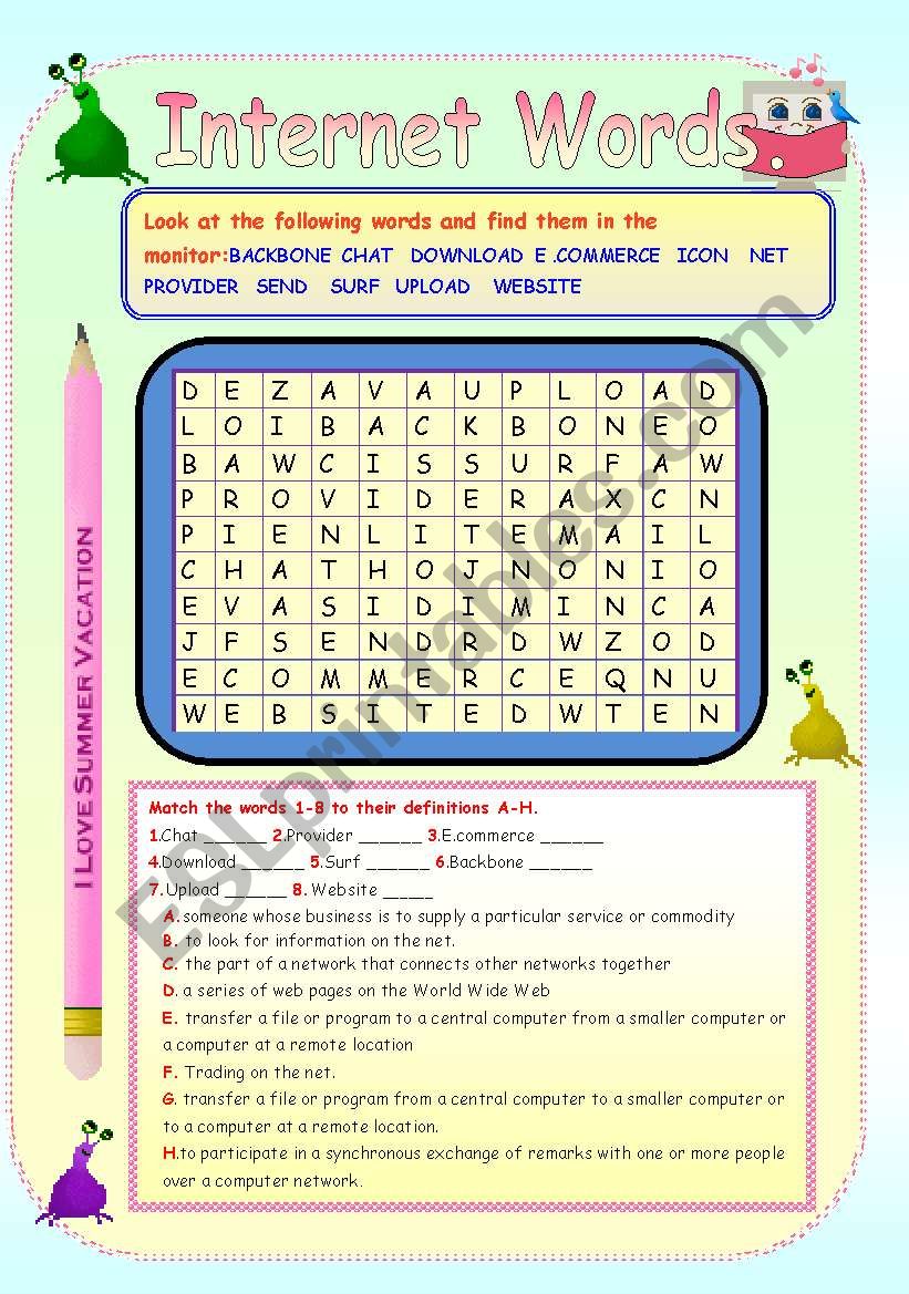 INTERNET WORDS. worksheet