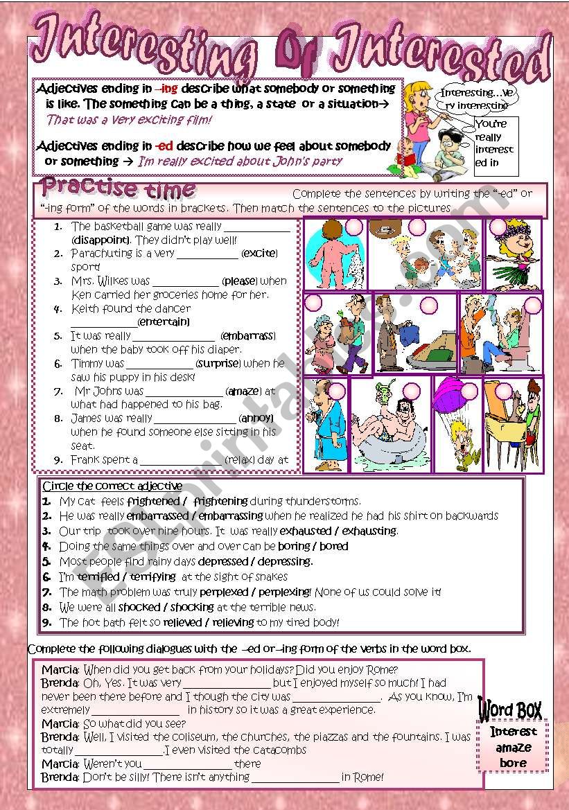 Interesting or Interested: ed vs ing adjectives B/W and answer key included. Fully editable