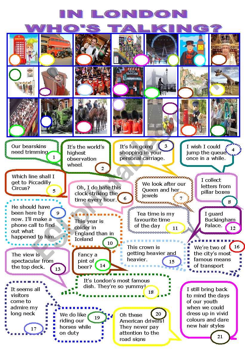 IN LONDON/WHOS TALKING?/3 worksheet