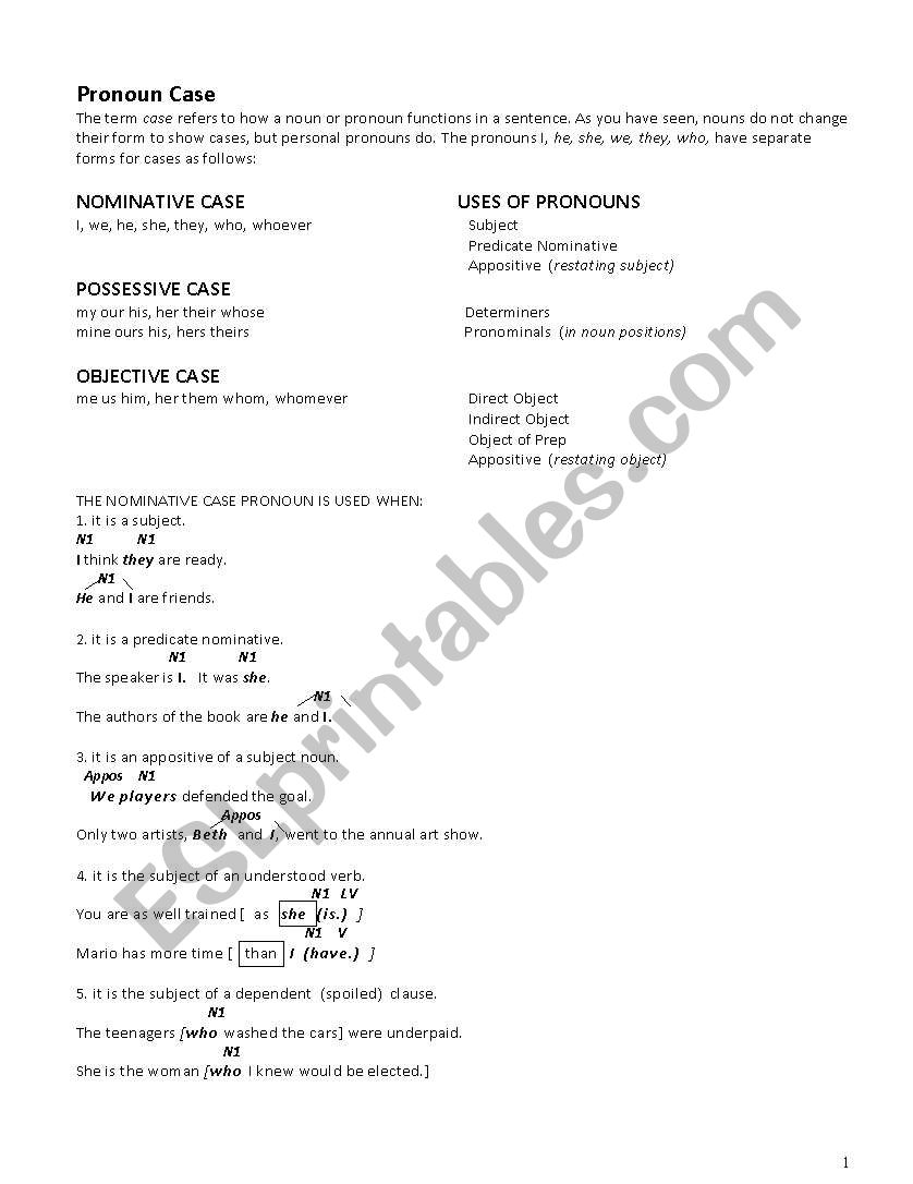 Pronoun cases worksheet