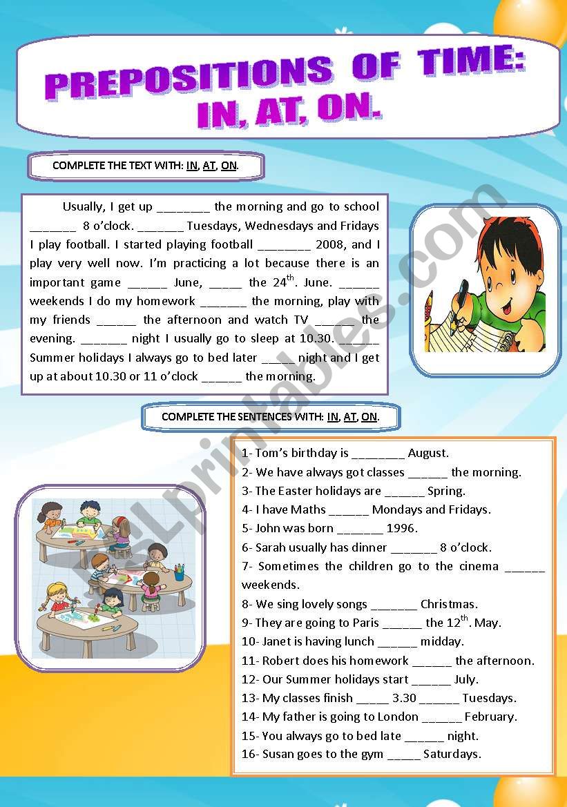 PREPOSITIONS OF TIME ESL Worksheet By Sandytita
