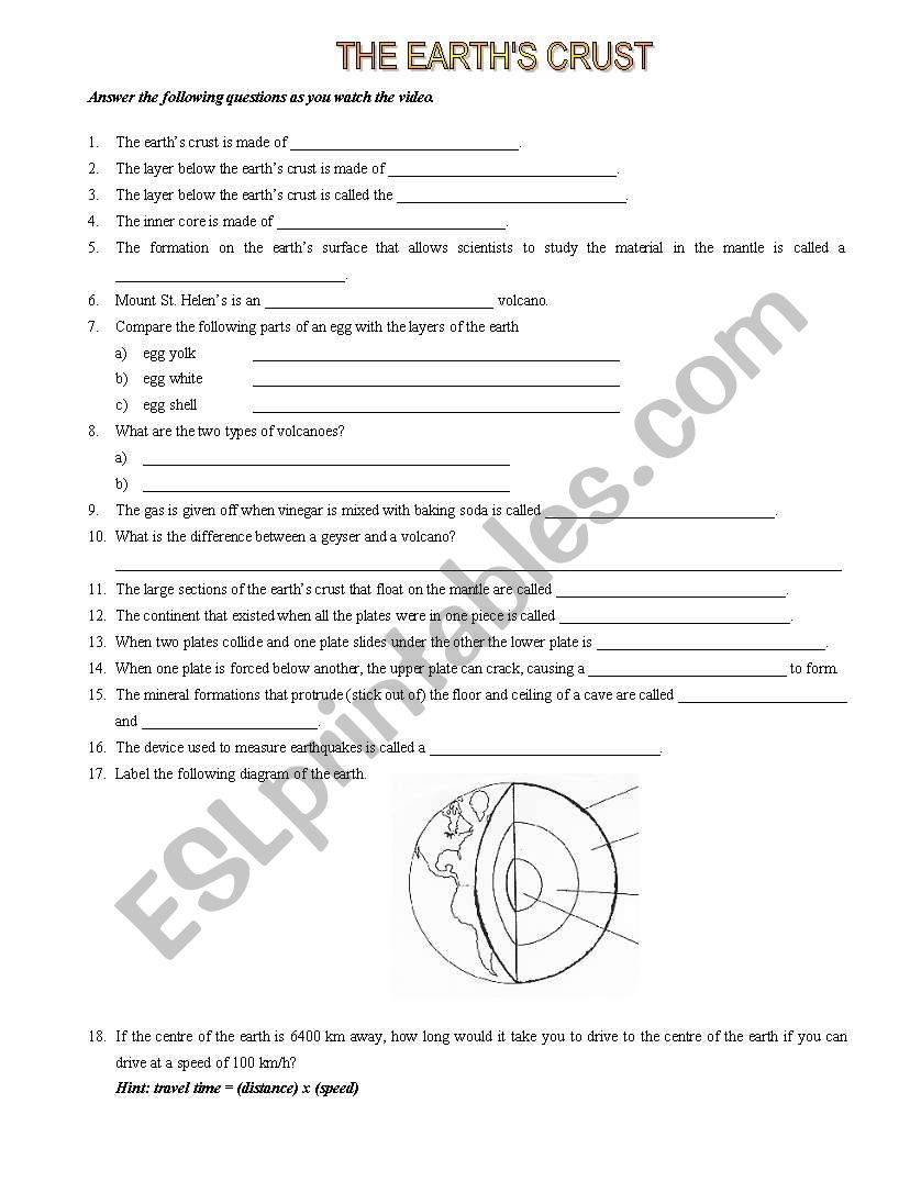 The EarthÂ´s Crust worksheet