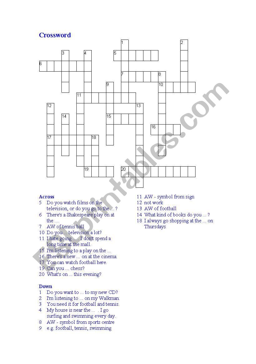 sports crossword worksheet
