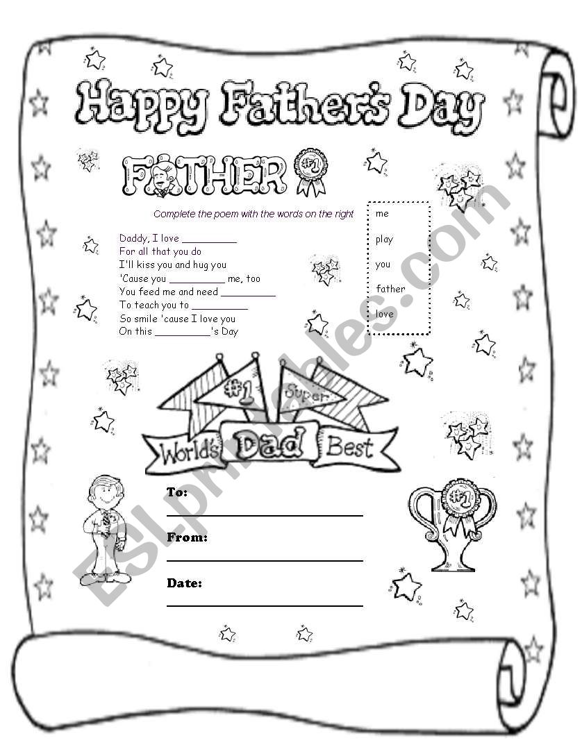 Fathers Day Poem worksheet