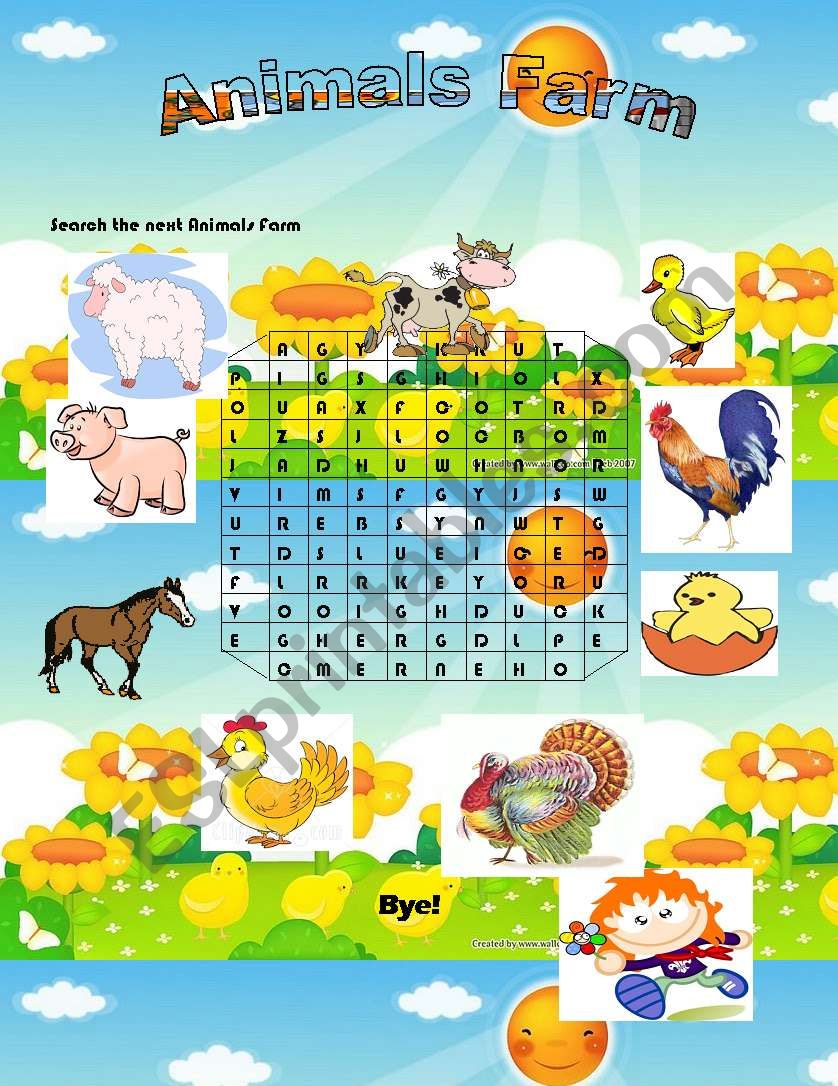 Animals  Farm Word Search worksheet