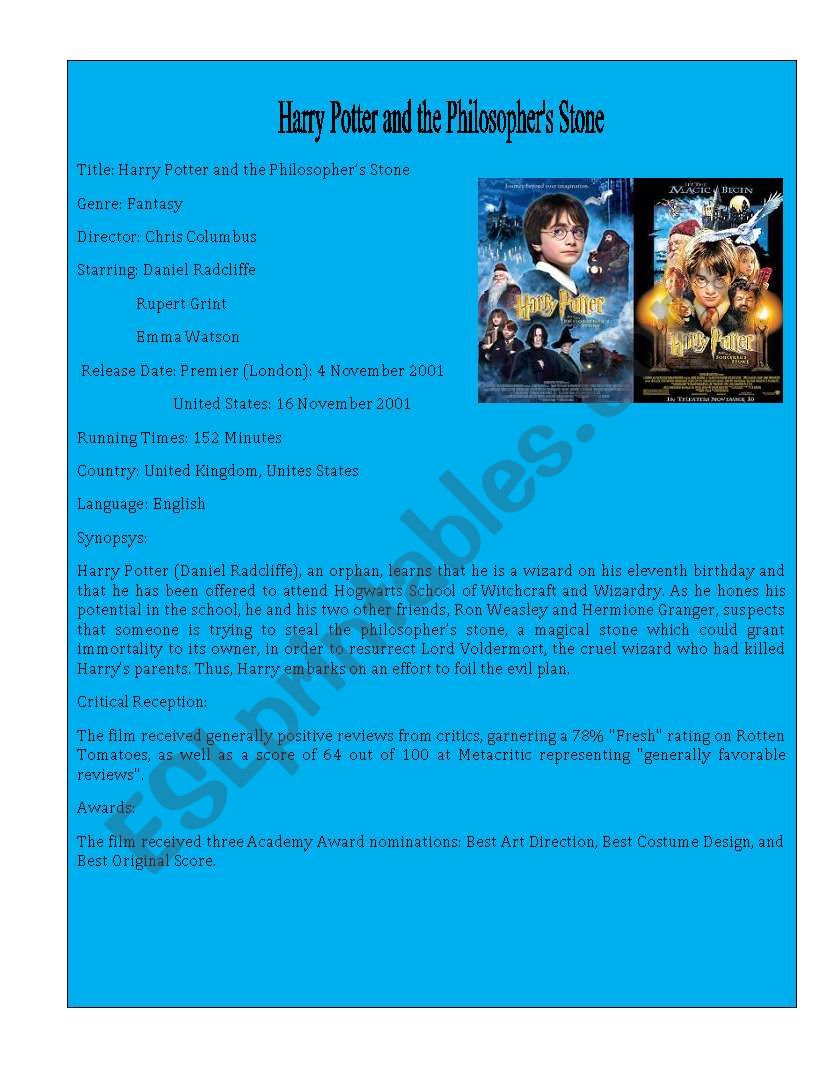 Movie Detail 2 ( Harry Potter and The PhilosopherÂ´s Stone)