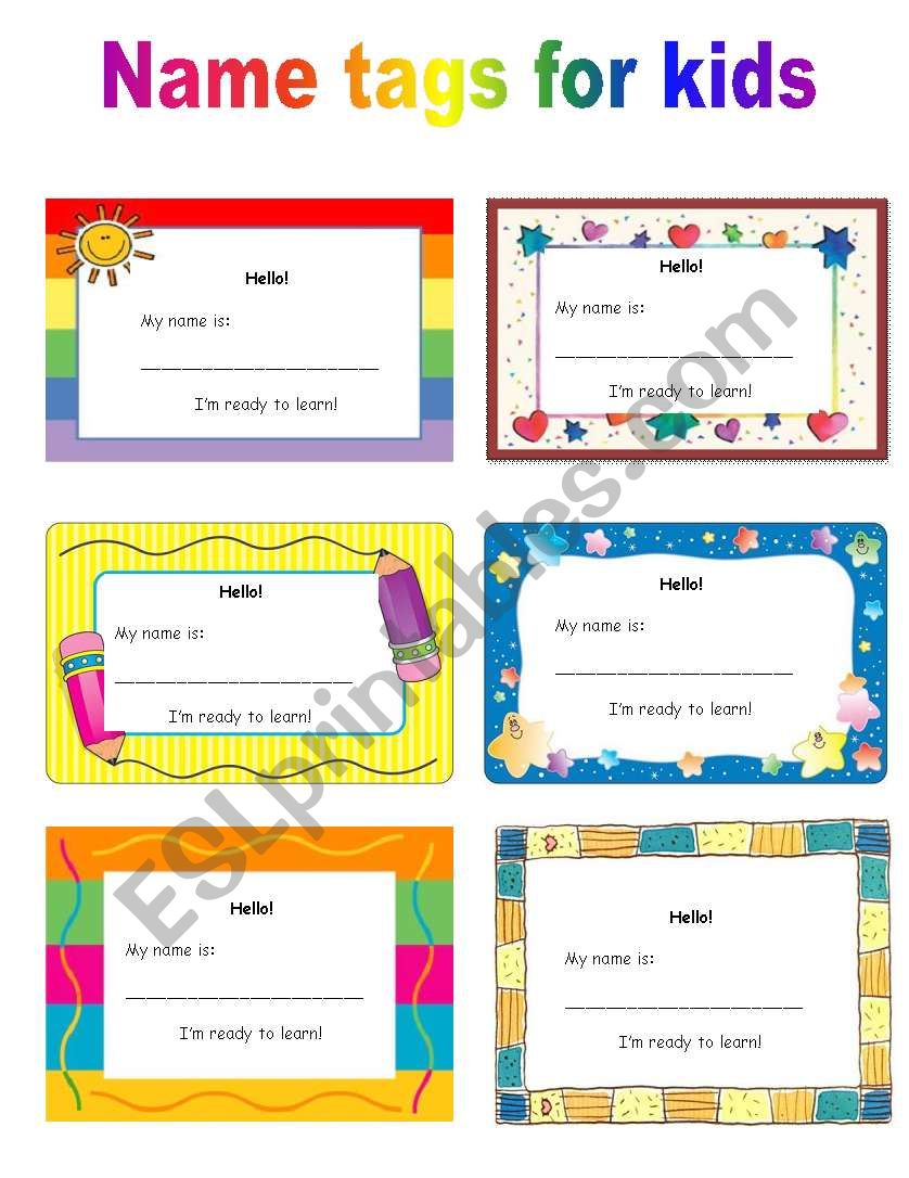 Name tags for kids worksheet