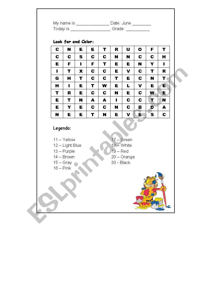 Numbers + Colors Crossword worksheet