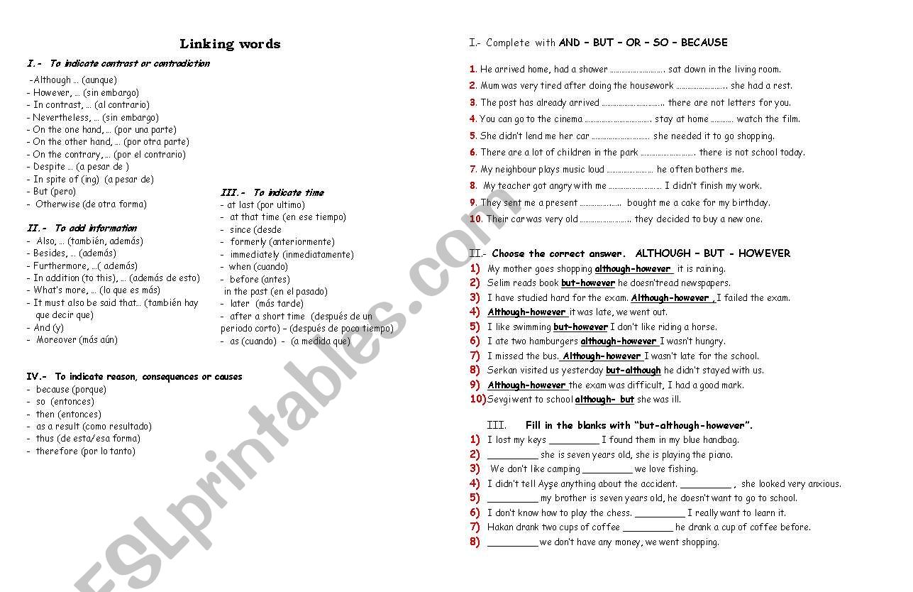 Linking words worksheet