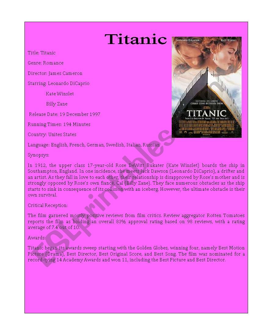Movie Detail 3 (Titanic) worksheet