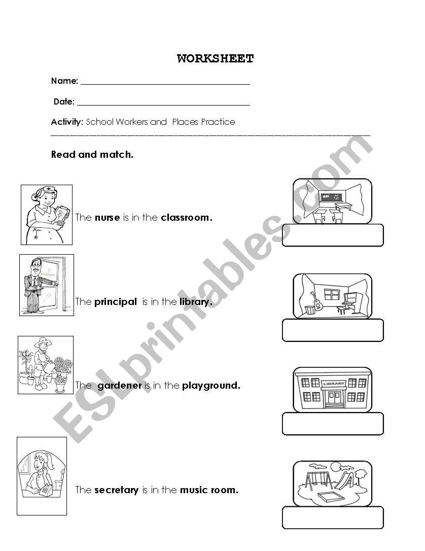 School Workers and locations worksheet